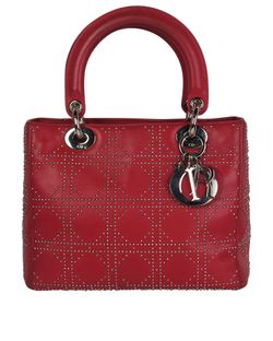Studded Medium Lady Dior,Leather,Red,S,DB,02MA0073,2*
